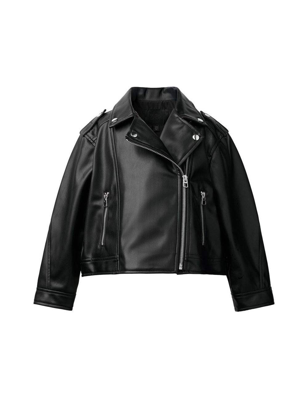 Zara Kids Black Faux Leather Moto Biker Jacket Size 6-7 120cm